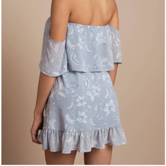 Tobi Light Blue Floral Off Shoulder Ruffle Dress - Picture 5 of 6